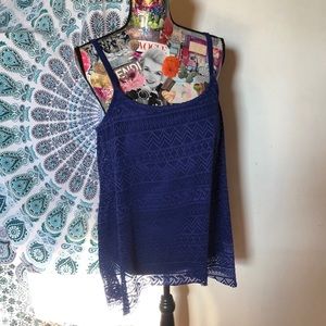 Blue Tankini Lace Top Layer